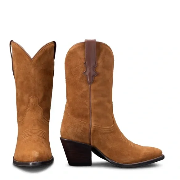 Tecovas Cassie Brown Suede Cowboy Boots - Picture 2 of 4